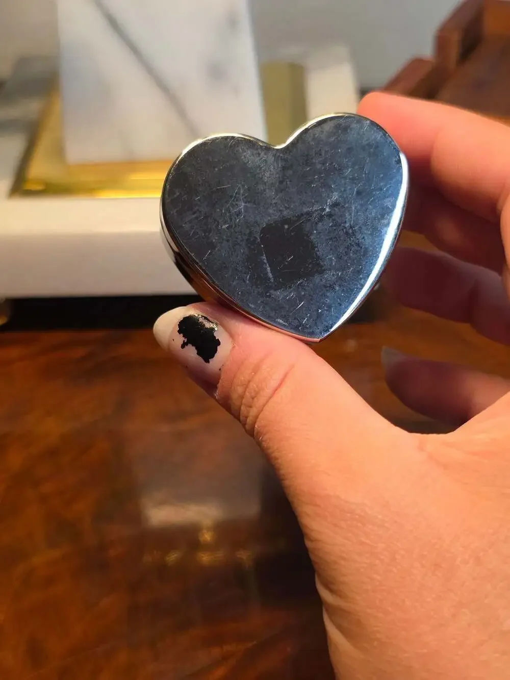 Vintage Silver-Tone Metal Heart-Shaped Trinket Box